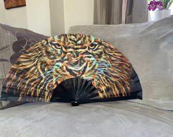 Large Handheld Folding Lion Rave Hand Fan / Rave Accessory /Music Festival / Loud Clack / Club Fan / Festival Accessories/ Rave Outfit