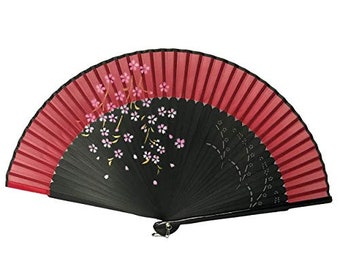 Handheld Folding Hand Fan a Beautiful Handcrafted Box a Soft Fabric Pouch  Durable Folding Hand Red Fan Silk Fabric