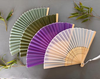 Solid Color Silk Fabric Hand Fan | Bamboo Folding Fan for Weddings and Events