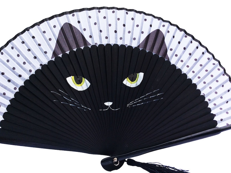 Chinese Japanese Silk Lace Floral Butterfly Wooden Cat Folding Hand Fans Stand Chinese Japanese Silk Lace Floral Butterfly Wooden Cat Folding Hand Fans Stand
