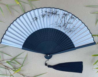 White Fabric Border Handheld Folding Hand Fan with a Pouch and a Box Women Girls Durable Quality Hand Fan HQ Range with Flower Artwork