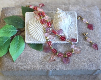 Pink n Peach Leafy Necklace Set