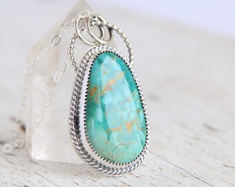 Green Turquoise Necklace, Pilot Mountain, Birthstone Necklace, Natural Turquoise, Jewelry Gift For Her, Silversmith Necklace, Mothers Day