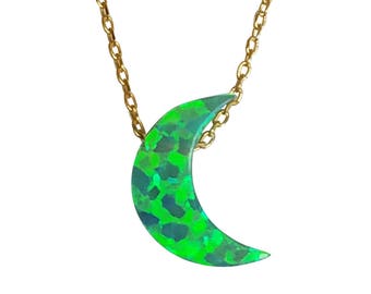 Opal moon necklace in rare green opal