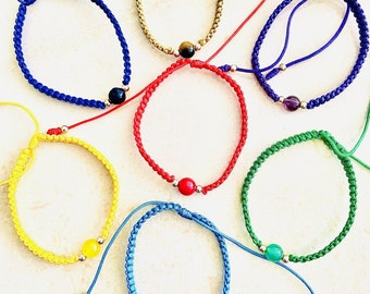 Colorful Beads Bracelets Hand Braided with accent gold-filled beads Adjustable Natural beads stones