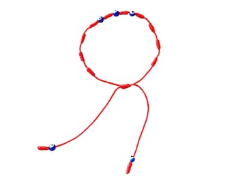 10 knots red string rosary bracelet with blue evil eye beads for protection and good luck handmade by Lucky Charms USA Free Shipping