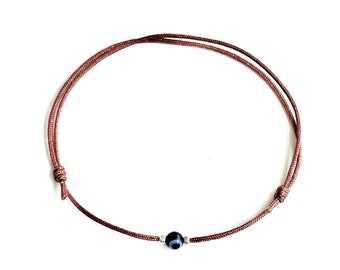 Black evil eye brown string bracelet, Handmade-evil eye-jewelry-gifts by Lucky Charms USA
