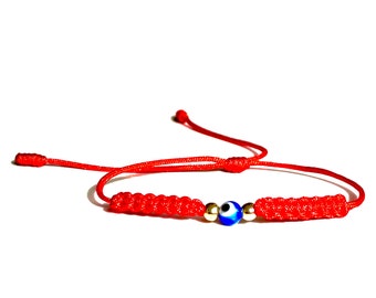 Blue evil eye half macramé red bracelet