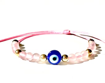 Evil eye with rose beads bracelet