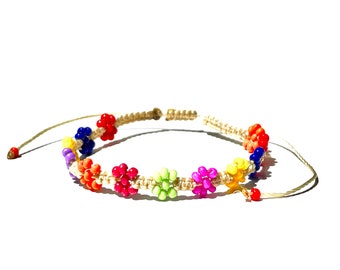 Colorful flowers seed bead bracelet Free Shipping