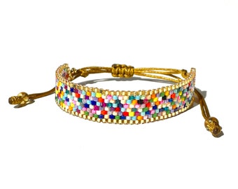 Colorful Miyuki seed beads bracelet Handmade unique limited edition jewelry gifts by Lucky Charms USA