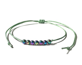 Iridescent hematite fern green bracelet