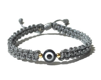 Blue and Black Evil Eye Grey Bracelet, Handmade-protection-bracelets-gifts by Lucky Charms USA