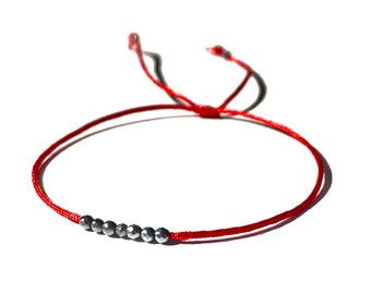 Hematite red string bracelet handmade dainty jewelry by Lucky Charms USA