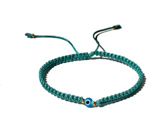 Dainty evil eye bead bracelet teal color, Handmade extra dainty evil eye bracelets by Lucky Charms USA