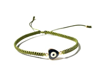 Cute heart evil eye green moss bracelet