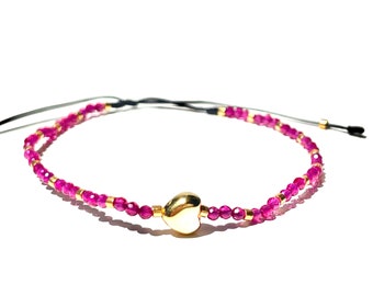 Garnet gemstones heart charm bracelet, handmade-one-of-a-kind-bracelet-gift by Lucky Charms USA