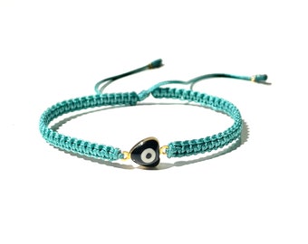 Evil eye heart charm Mystic turquoise hand-braided bracelet by Lucky Charms USA