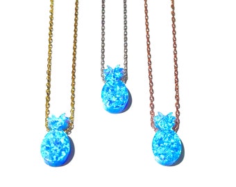 Pineapple opal necklace closeout sale, blue or white pineapple