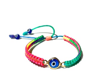 Colorful Evil Eye Bracelet in gold-filled for Women, Kids, Toddlers sizes, waterproof, Handmade-children-gifts by Lucky Charms USA