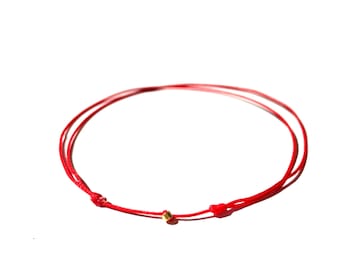 Simple red string bracelet with a petite golden bead, Handmade-dainty-jewelry by Lucky Charms USA