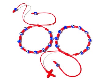 Blue evil eye rosary red string decenario bracelet with Knots and cross for protection handmade Free Shipping!