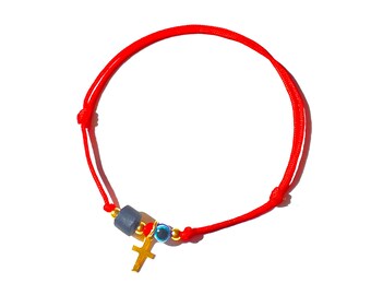 Red String Azabache Cross Protection Red Thread Kabbalah Bracelet Handmade-protection-amulets by Lucky Charms USA