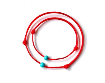 Turquoise Family Protection Red String Bracelets for Babies Kids Women and Men, for Good-luck, Unisex, Waterproof, Handmade, Free Shipping