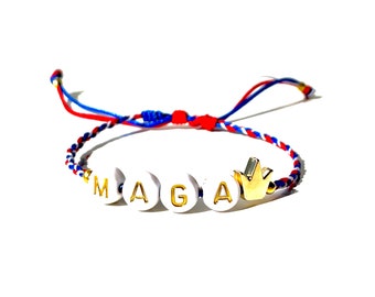 MAGA King Bracelet Red White Blue, Handmade-Patriotic-Jewelry-Gifts make America Great Again by Lucky Charms USA