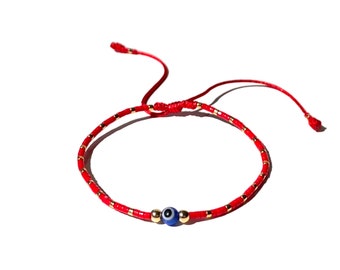 Miyuki evil eye red and gold beads bracelet, handmade-unique-evil eye-jewelry-gifts by Lucky Charms USA