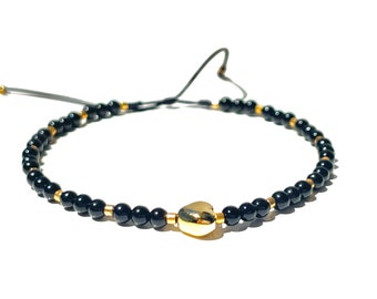 Black onyx gemstones dainty bracelet, Handmade-one-of-a-kind-bracelets by Lucky Charms USA