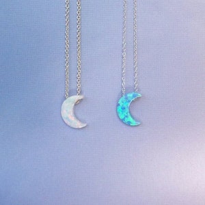 Dainty Moon Opal Necklace: Sterling Silver Crescent Jewelry Gift