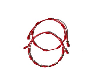 7 knots with 14k gold beads red strings protection bracelet, Handmade-elegant-make a wish-bracelets-jewelry-gifts by Lucky Charms USA