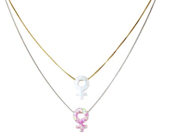 Female Symbol Necklace, Female Necklace, Venus Symbol Necklace, Feminist Jewelry, Feminist Necklace, Feminism, Opal Necklace