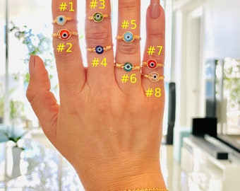 Evil eye Rings in 8 colorful protection eye charms
