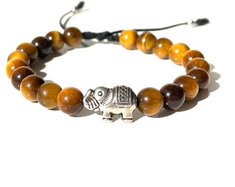 Elephant tiger eye's bracelet for good-luck and fortune, Waterproof, Custom-made to your wrist size plus enjoy free shipping in USA