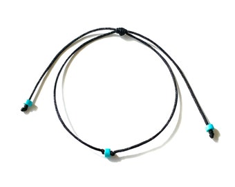 Tiny turquoise bead bracelet and necklace dainty natural turquesa stone on black string, Handmade-turquoise-gifts by Lucky Charms USA