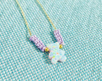 Bear and lavender macramé necklace Unique Handmade Gift