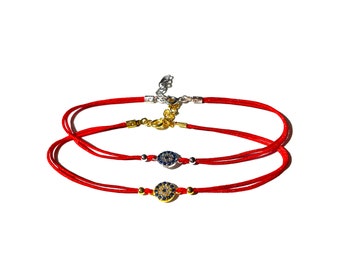 Cubic zirconia evil eye red string bracelet