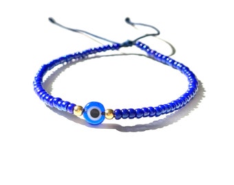 Blue evil eye beaded bracelet handmade-protection-jewelry gifts for her by Lucky Charms USA