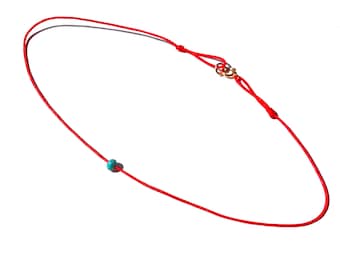 Turquoise stone string choker necklace, Say goodbye to negative energies and hello to good vibes! Red or black cord with gold-filled clasp