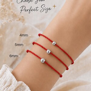 Lucky Charms USA red twisted cord bracelets with polished sterling silver beads in 4 mm, 5 mm and 6 mm size options.