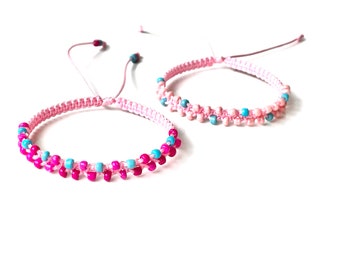 Pretty Pink Girls Bracelet Jewelry Gift Waterproof Adjustable Handmade in USA Free Shipping