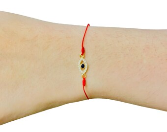18k gold-filled diamonds evil eye red string protection bracelet with blue cz sapphire regarded as a protection amulet