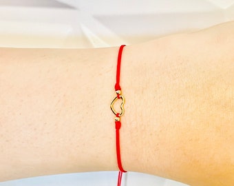 Red String Gold-filled Heart Bracelet Handmade Gift for Her