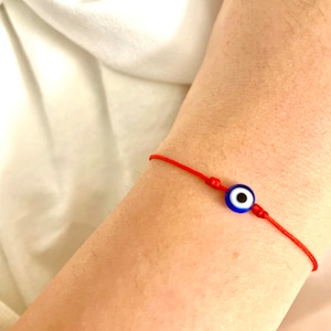 Dainty Red String Evil Eye Bracelet: Waterproof Lucky Charm, Custom Size
