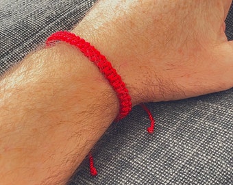 Man red bracelet, nice men's red string rope braided macrame bracelet gift, protection lucky thick guys big wrist sizes, Handmade