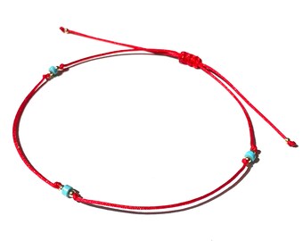 Red ankle bracelet, Anklet with gold-filled and genuine turquoise beads for a grounded protected journey