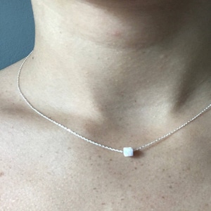 Cute Opal Necklaces Pendant Choker on Gold-filled and Sterling Silver Chain In Beautiful White and Blue Opals, Safe to get wet Free Shipping cube white