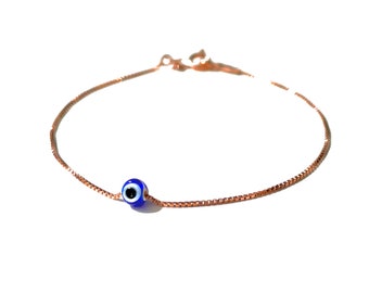 Rose gold evil eye protect me bracelet